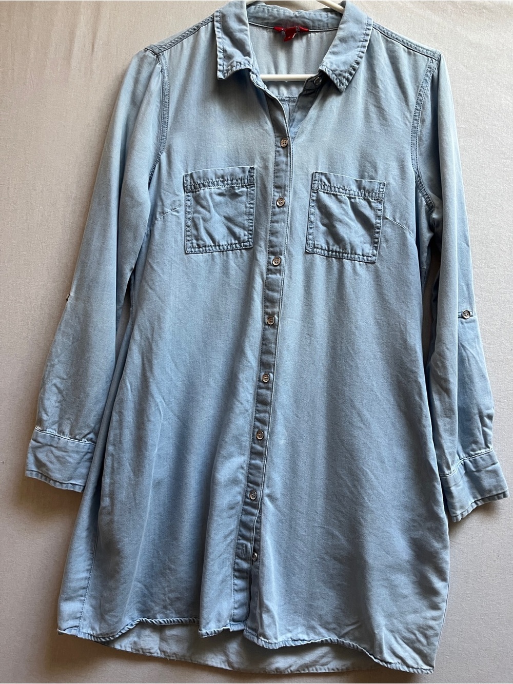 Guess Chambray Tencel Button Down Shirt Dress Long Sleeve Size S